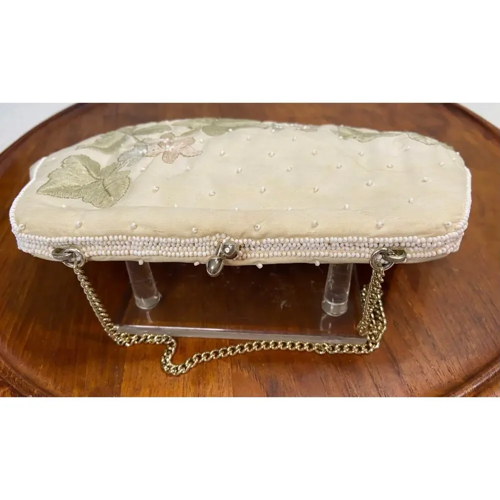 Vintage Embroidered Clutch Purse Seed Beads Made in Japan READ